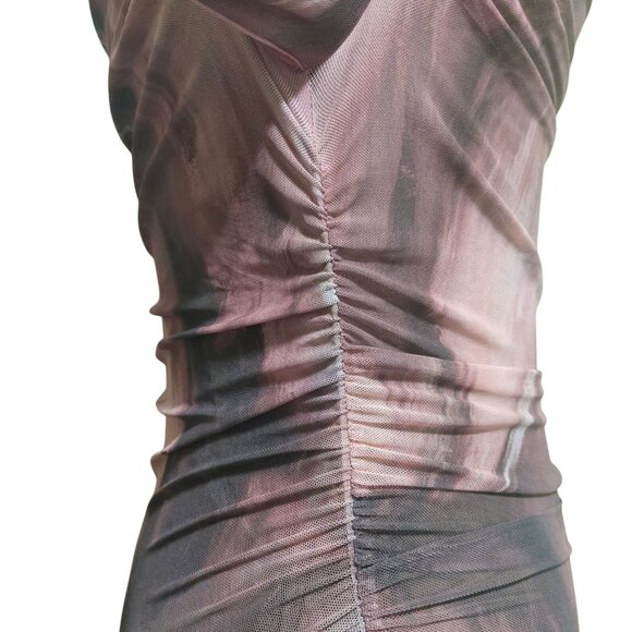 NWT Commense Women's Pink/Mauve Long Sleeve Ruched Mesh Dress W/ Rosette's Large - Picture 8 of 12